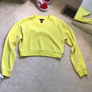 Neon yellow velvet crew neck sweater